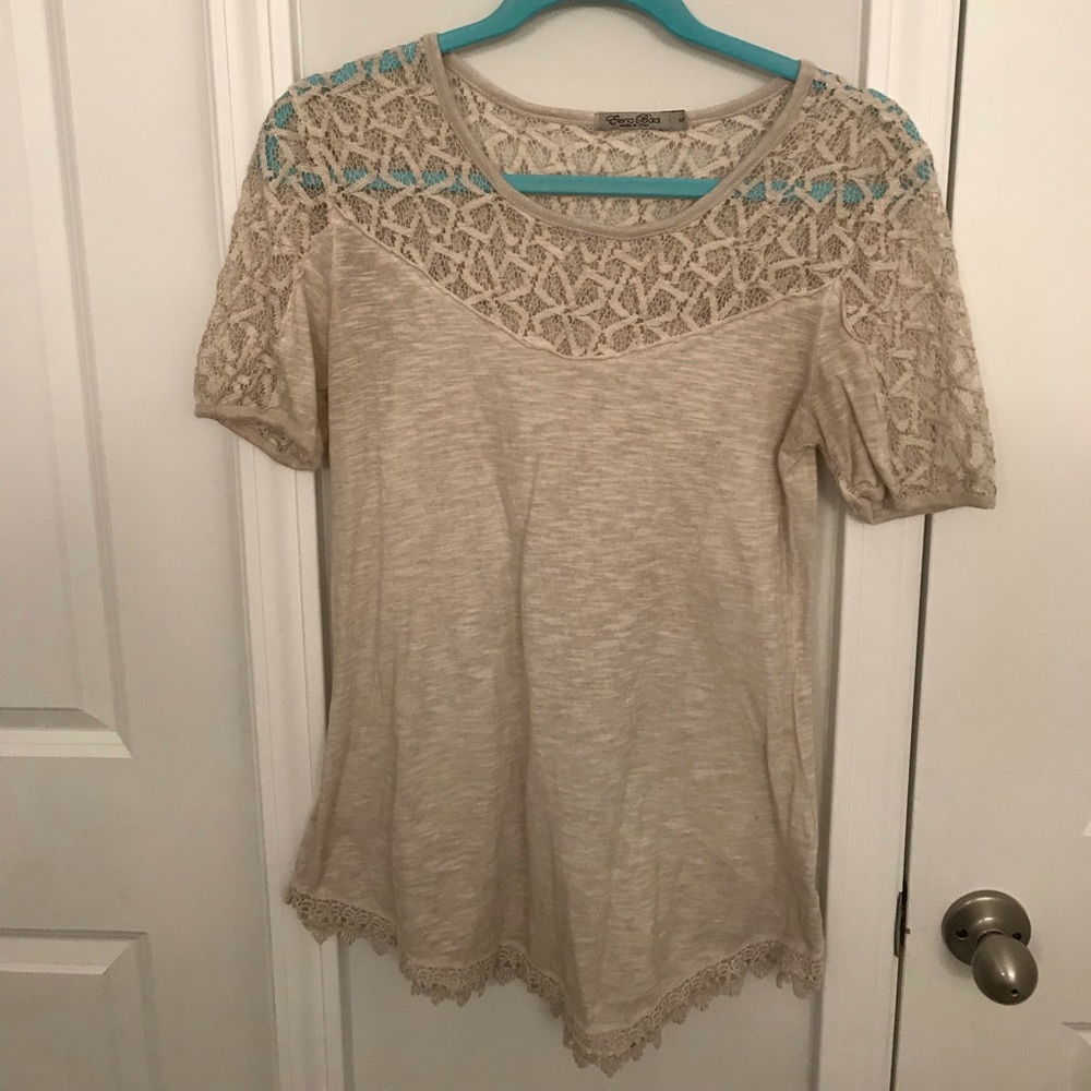 Boho lace trim blouse with layered back detail